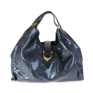 Gucci Blue Shiny Python Large Stirrup Bag